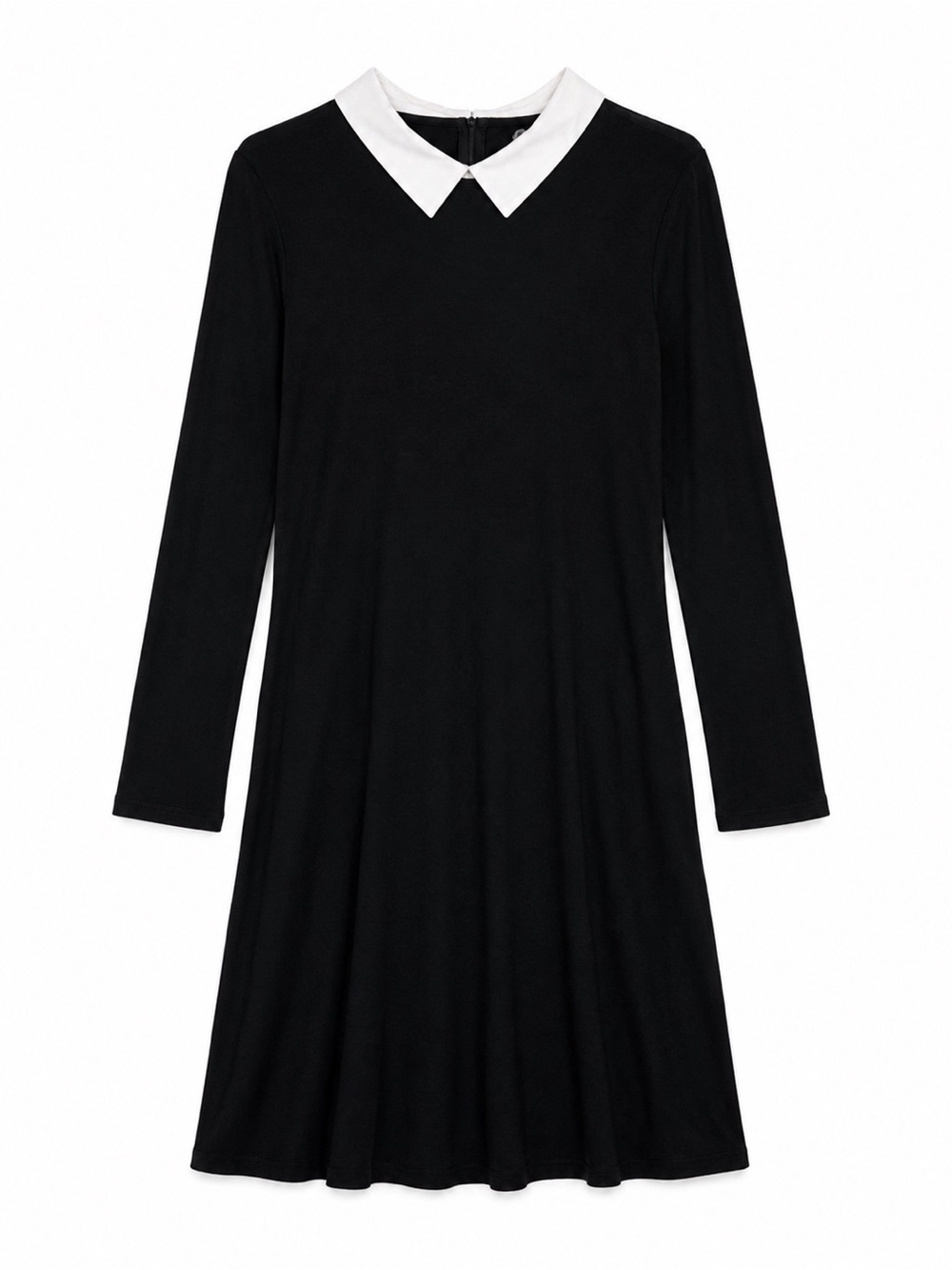 Classic Black Long-Sleeve Dress with White Collar